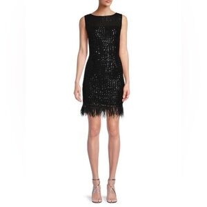 Adrianna Papell - Sequin & Feather Sheath Dress